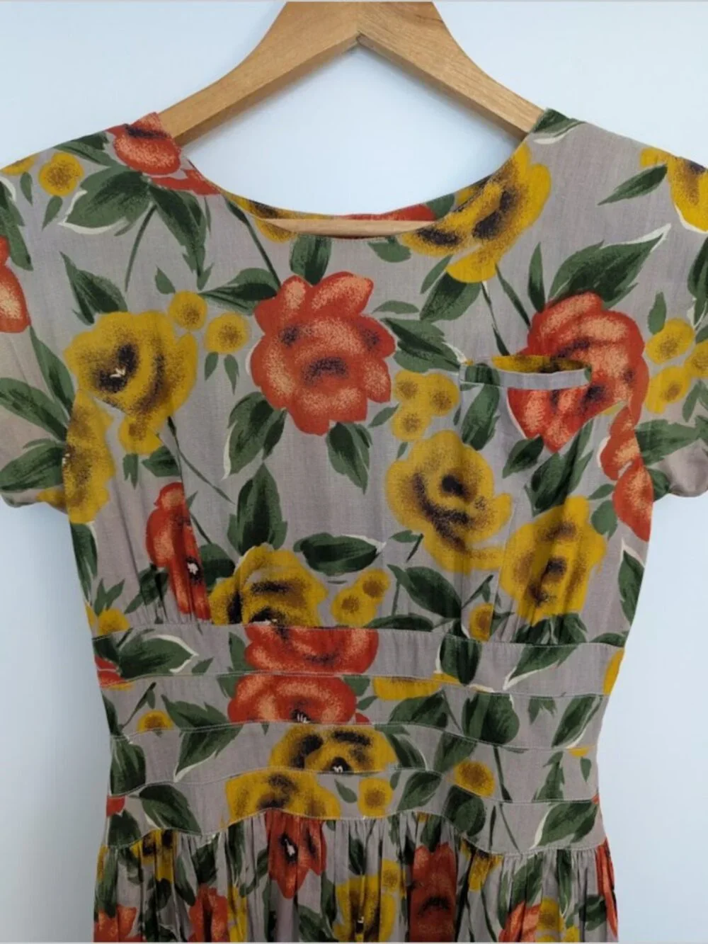 Floral Cotton Poplin Dress Full Button Back Pockets Lined Skirt - Picture 13 of 16
